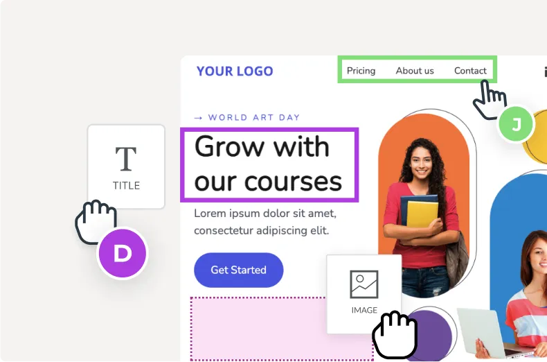 Multiple users collaborating inside of the Beefree editor